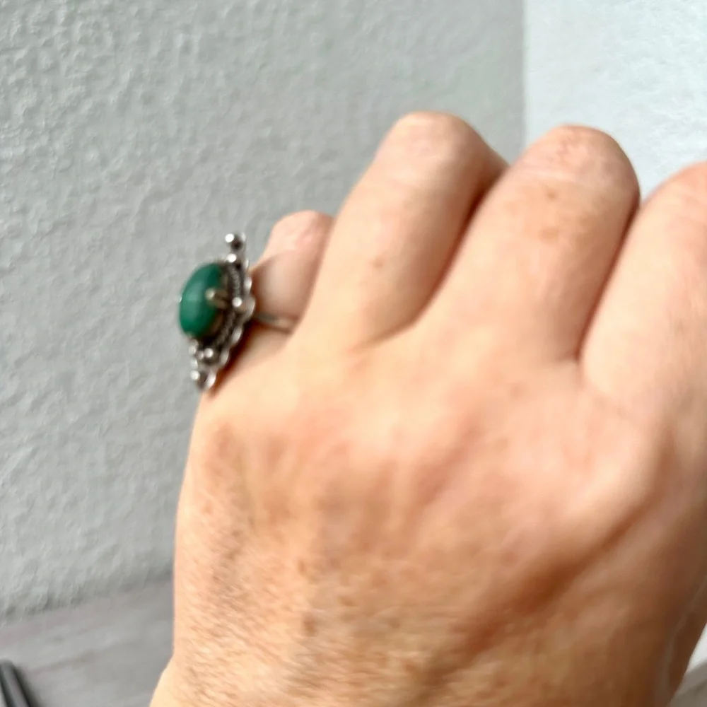 Vintage Sterling Silver 925 Malachite size 7.5 Cracked Stone, Setting Only